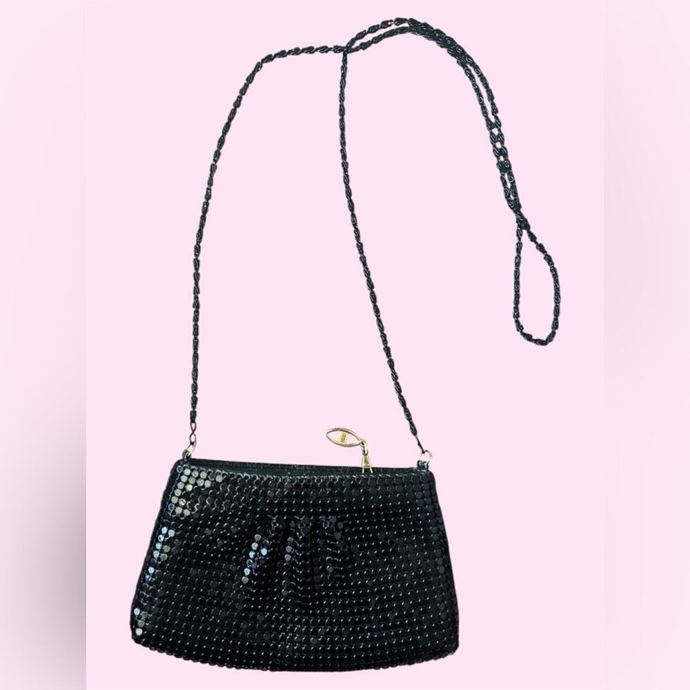 Vintage black chain mail evening bag sparkly evening cocktail purse